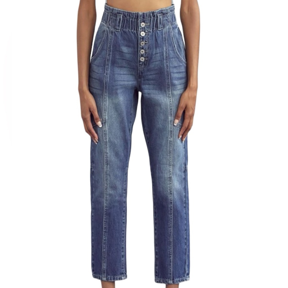 305. Women’s Ultra High Rise Dark Denim Paper Bag Mom Jean NWT